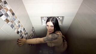 MILF masturbates in the baths and to help her this stud fucks her huge booty