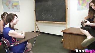 TeenTugs - two Teens Race To Make Teachers Cum first