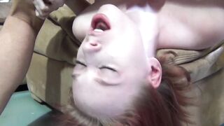 NO GAG REFLEX! Talented Pale Redhead Throat Banged With Every Inch