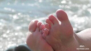 Mistress Legs Barefoot On The Summer Sea Beach
