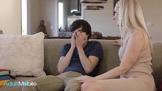 ADULTMOBILE - Blonde MILF Helps Her Stepson Feel Better By Letting Him Fuck Her Constricted Twat