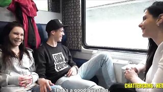 Excited, Euro brunette is sucking a stranger's shlong in the teach and expecting to get fucked, too