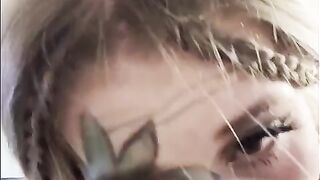 Cute stoner gives sloppy deep throat and cums multiple times in doggy