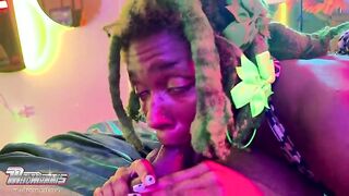 SMALL EBONY YIFF CRAVES TO GULP CUM WITH HER two TONGUES!
