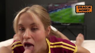 Wanna fuck me? Lustful Portugal fan in sexy jersey gets loaded with cum during football match!