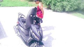 MOTORCYLE FEMALE Teasing In Public Doing Yoga Stretching And More Park