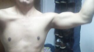 Me, in the privacy of my room, dancing sexy in my boxers, showing off my brawny body to 'em, the results of my gym workouts, starting with the eroticism of showing my erect ramrod making a bulge in my blue boxers