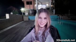 Hawt GF Sucks Me at Stranger’s Pool Then I Pound Her From Behind Without the Owner Knowing