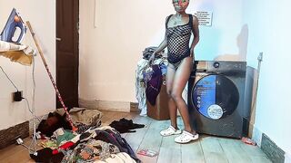 Ironing for your husband while this stud watches me...my madam is out!