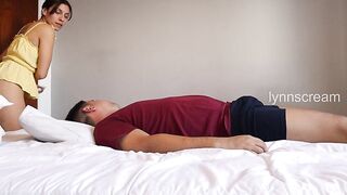 Stepdad constrained stepdaughter with her wife and fucks her