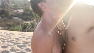 Hiding at first, then exposing ourselves nude and cumming on a Spanish beach