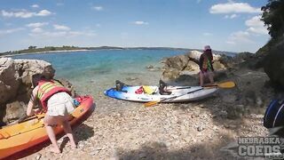 Matty Mila Perez and Josie Kayak In nature's garb to a Hidden Adriatic Island, Hike, and Embrace Tribal Instincts