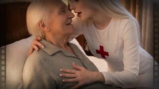 Lascivious nurse lets an grand-dad fuck her booty until she swallows his cum - AI-generated content