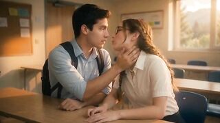 Sexy, lewd blonde college girl wishes to be fucked by her classmate's huge dick; she can't live without how he fills her pussy with semen in the end (AI-generated video)