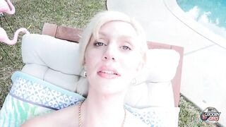 GROOBYGIRLS Golden-haired Trans Woman Masturbates and Takes Anal Outdoors on Patio