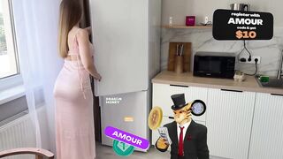 Hot Blonde MILF in a Constricted Dress. Stepmother and Stepson Having Casual Sex in the Kitchen.