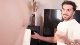 Redhead wife Clemence Audiard is fully nude during the time that cleaning the house.Her husband gets slutty so this honey lets him lick and finger her butt in advance of doing anal