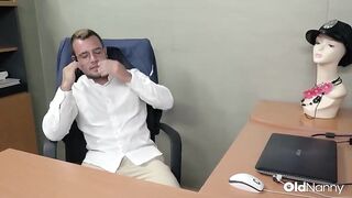 OldNanny - Glasses-Wearing MILF In Stockings Gets Pounded Hard On Office Desk