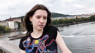 Meeting on the streets with Polish student ends with massive semen flow on her petite body