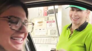 I put the gas station attendant in the car so this sweetheart could have great sex with me and my husband until this sweetheart was drooling cum all over his schlong, the drool from her twat even trickled onto his nuts!