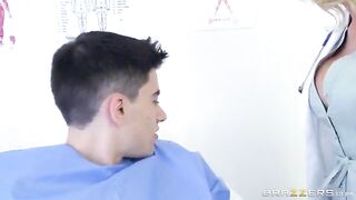 Beautiful blond nurse knows that her melons and twat can cheer up any patient in the hospital