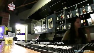 Darksome haired angel is working in a bar and quite often this babe does some aditional tasks