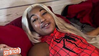 Stepdaughter dress up as spidergirl and slutty stepdad fuck her twat