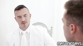 Masonic Gay Christopher White brought to the very edge by Derek Kage who sucks the boys dick, jerks him and stics a glass vibrator up his butt!