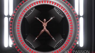 Sexy sci-fi female alien plays with a black hotty in the space station