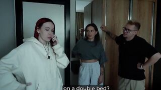 Step Mommy and Step Sister Share Bed with Step Son in Wild Hotel Fuck Session