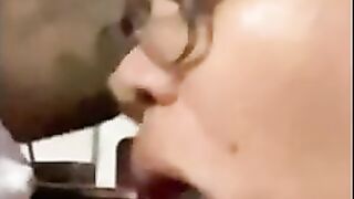 Nerdy drained this wang all over her face and milked it for every last drop