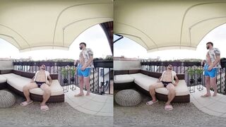I thought I was alone on the hotel balcony, shaggy muscle man had other plans