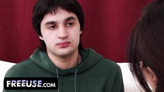 Petite Freeuse Stepmom Izi Blu Deepthroats Her Stepson To Clear His Head