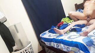 Young students having sex in the hotel after the nightclub. The three courses.