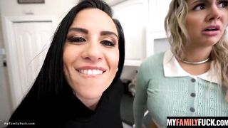 Stepmom Sandy Sucks Conor's Schlong and His Girlfriend Misty Joins In for a Lewd Three-some