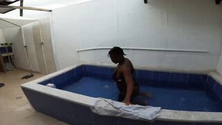 Big Ass Shlong Sucking Femdom-goddess Nerd in THONG the Bitch Went Over To The Neighbor Small Tub Pool Telling Him To Get His Ramrod Wet Close Up - Mastermeat1