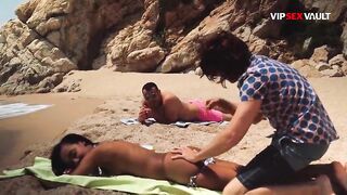 Ebony Playgirl Screwed Standing Against the Rocks by the Ocean