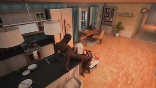 3D Art - Black chap screws a petite golden-haired in prone bone in the butt and then plays around with her in all kinds of positions on the bed