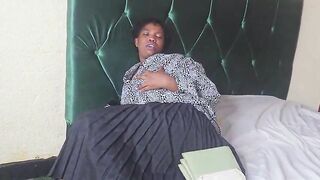 the voice from the phone makes her feel uncomfortable this hottie was curious about masturbating her twat it was the first time fingering herself