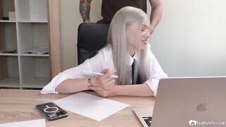 Long Silver Hair Secretary in Tie Gets Fucked Hard in Office