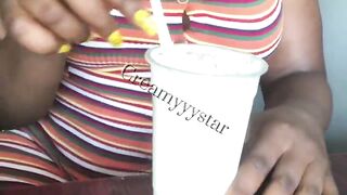 Concupiscent black mommy loves spitting and sucking milk on titties making it obscene every where
