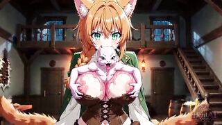 Hot kitty gets team-banged after being saved from titlicking fantasm (AI generated)
