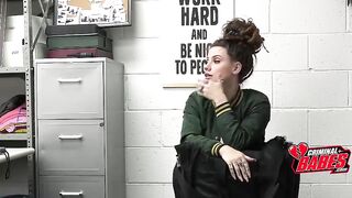 Security strip-searches busty shoplifter then missionary on desk