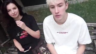 Shares his busty girlfriend with a stranger for money, double vaginal and cum on pussy
