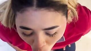 Married supermarket employee sucks her boss's cock