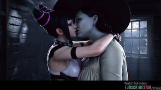 Videogame lesbian AI movie grok Imagine crossover female fighter and vampire girl