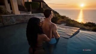 Stressed Boss Gets His Wang Juicy in the Sunset Infinity Pool with Ebony Bikini Playgirl [Ai Generated]