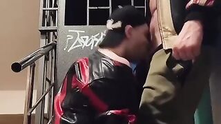 Ginger Guy in Leather Gets on His Knees – Gay Amateur Fellatio