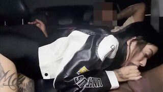 A female motorcyclist had sex in a car with a married dude.