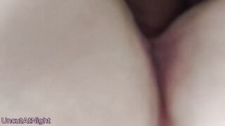 Uncut Dong Creams in Bushy Pussy Uncut At Night